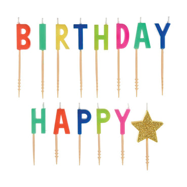 Happy Dots Pick Candles Glitter 3in 14pcs