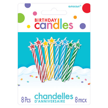Assorted Spiral Candles With Stars 2 1/2in, 8pcs