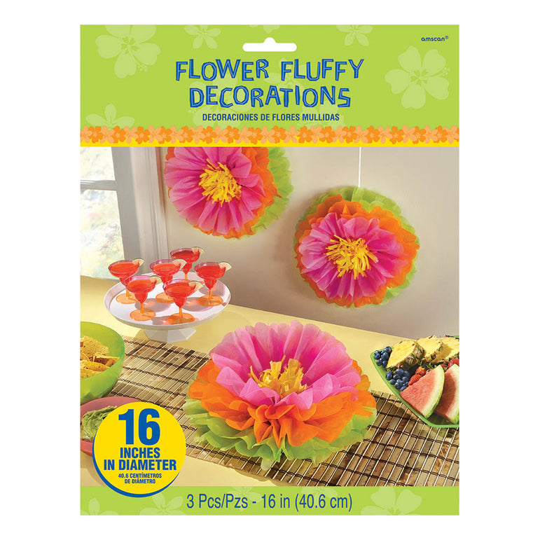 Hibiscus Fluffy Flower Decoration 16in, 3pcs