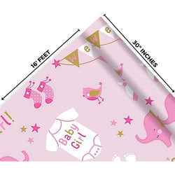 Baby Girl Elephant Jumbo Paper Gift Wrap 16ft x 30in