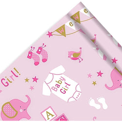 Baby Girl Elephant Jumbo Paper Gift Wrap 16ft x 30in
