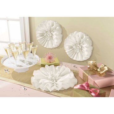 White Flower Fluffy Decorations 3pcs