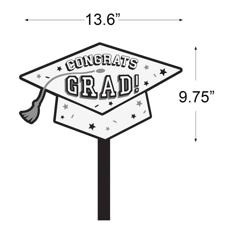 Frosty White Congrats Grad Plastic Lawn Sign Decoration 20 in