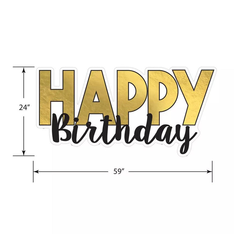 Happy Birthday Black & Gold Yard Sign 1pc