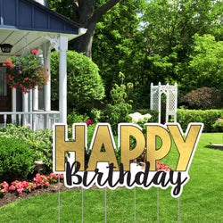 Happy Birthday Black & Gold Yard Sign 1pc