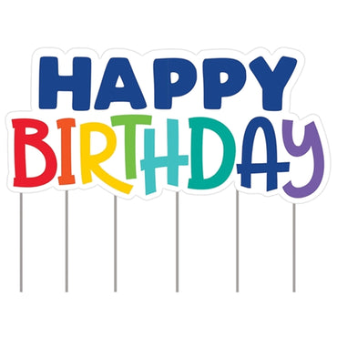 Happy Birthday Yard Sign Plastic & Metal 24in