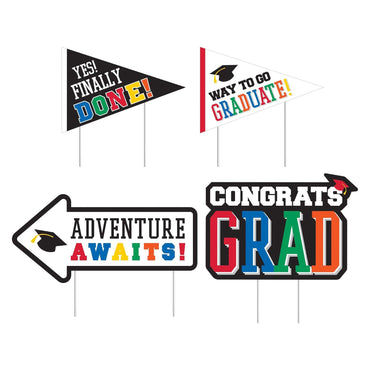 Graduation Corrugated Metal Yard Stake Decoration 4pcs