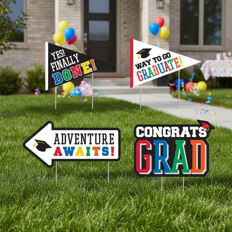 Graduation Corrugated Metal Yard Stake Decoration 4pcs