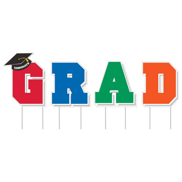 Graduation Outdoor Multicolor Plastic Yard Sign Decoration 20 in 4pcs
