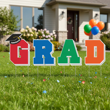 Graduation Outdoor Multicolor Plastic Yard Sign Decoration 20 in 4pcs
