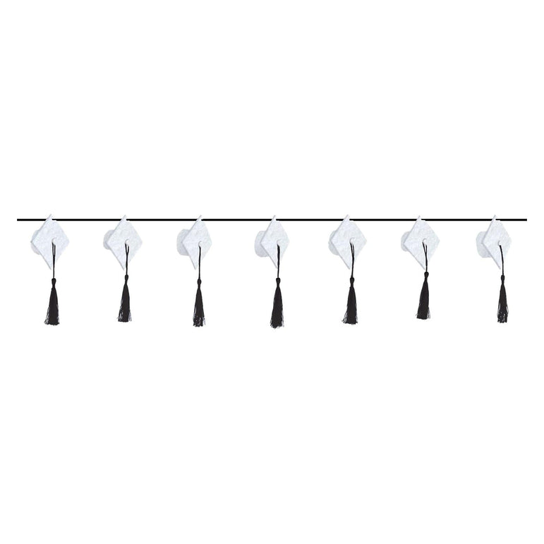 Frosty White Dimensional Graduation Cap Garland Decoration 9 ft