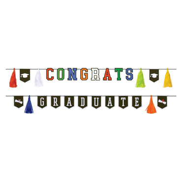Congrats Graduate Paper & Ribbon Pennant Banner Decoration 10ft