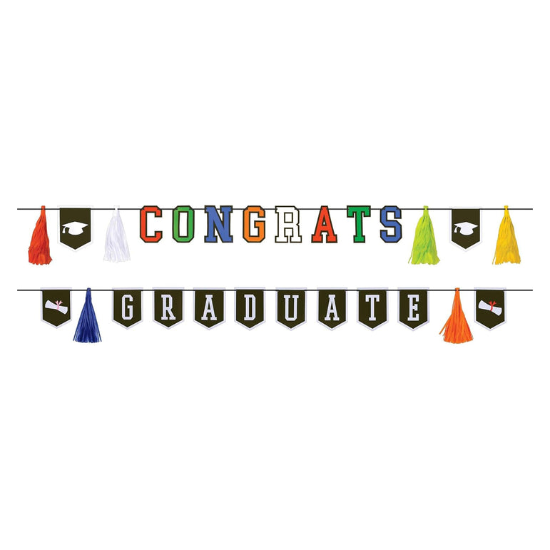Congrats Graduate Paper & Ribbon Pennant Banner Decoration 10ft