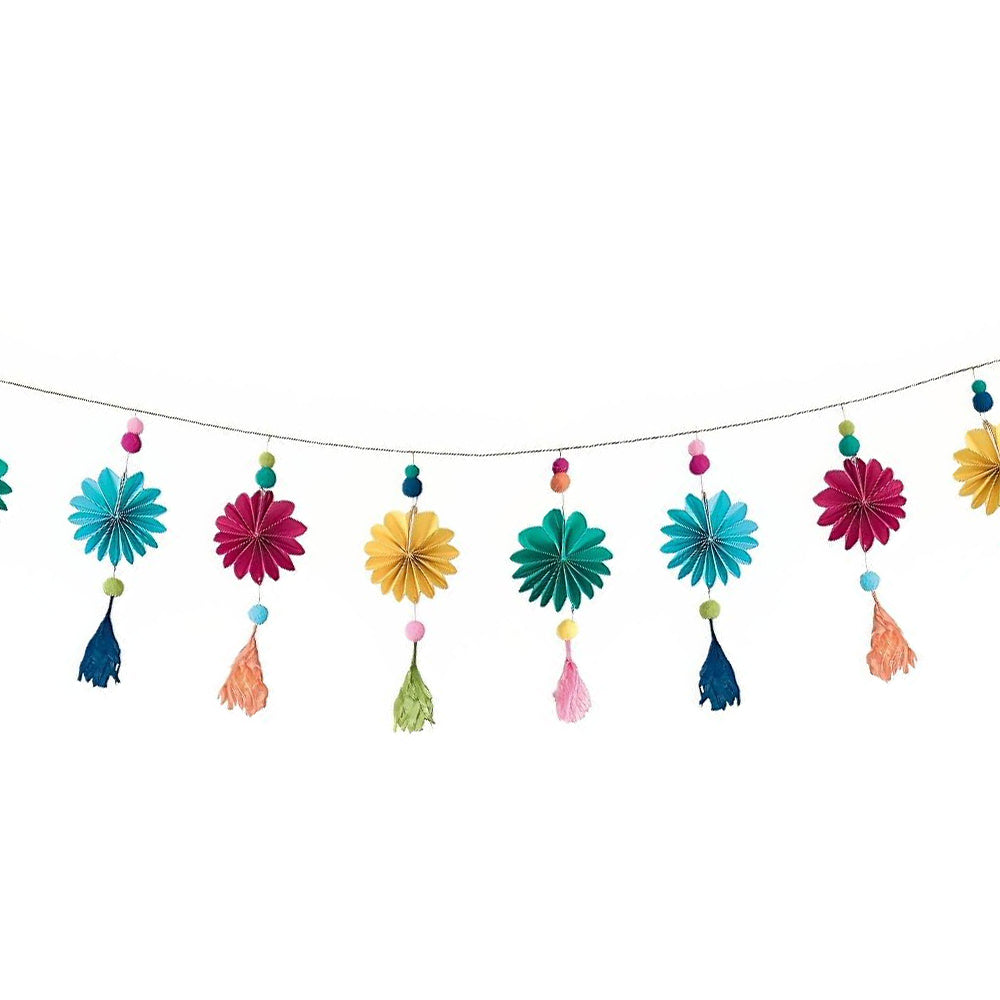 Boho Fan and Pom Pom Garland With Tassel Decorations