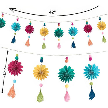 Boho Fan and Pom Pom Garland With Tassel Decorations