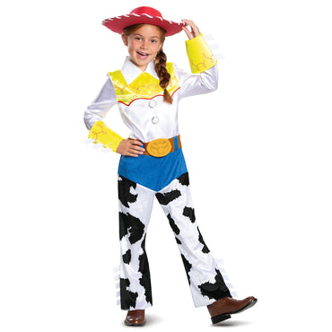 Child wearing a Jessie costume from Toy Story on a white background