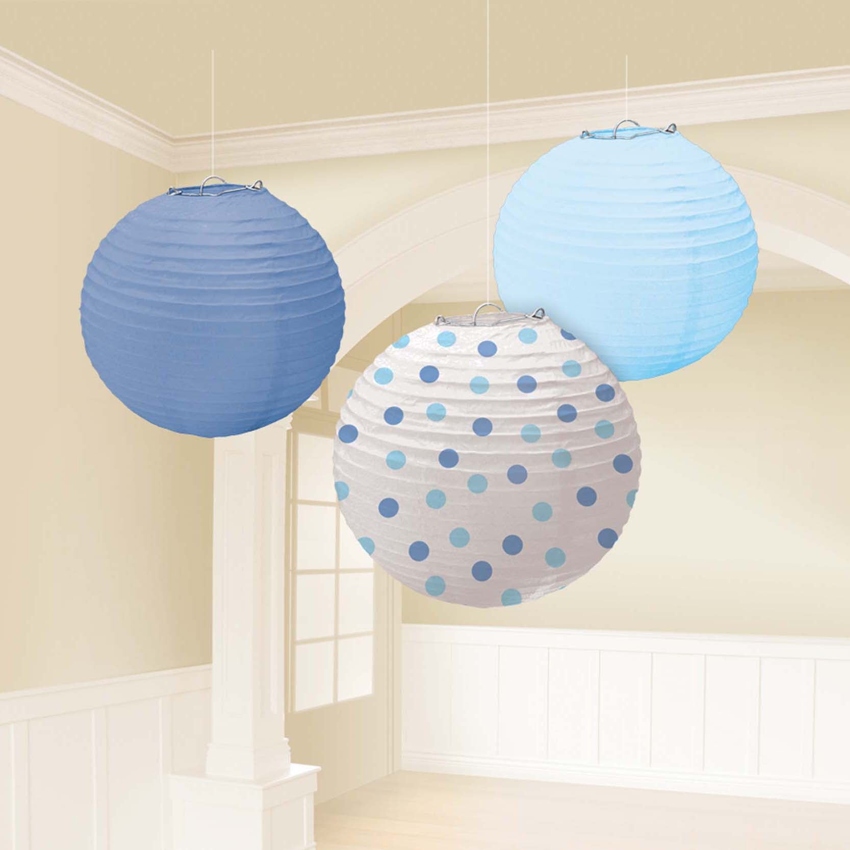 Baby Boy Printed Round Paper Lanterns 9.5in 3pcs