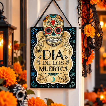 Sugar Skull Halloween Hanging Sign Decoration