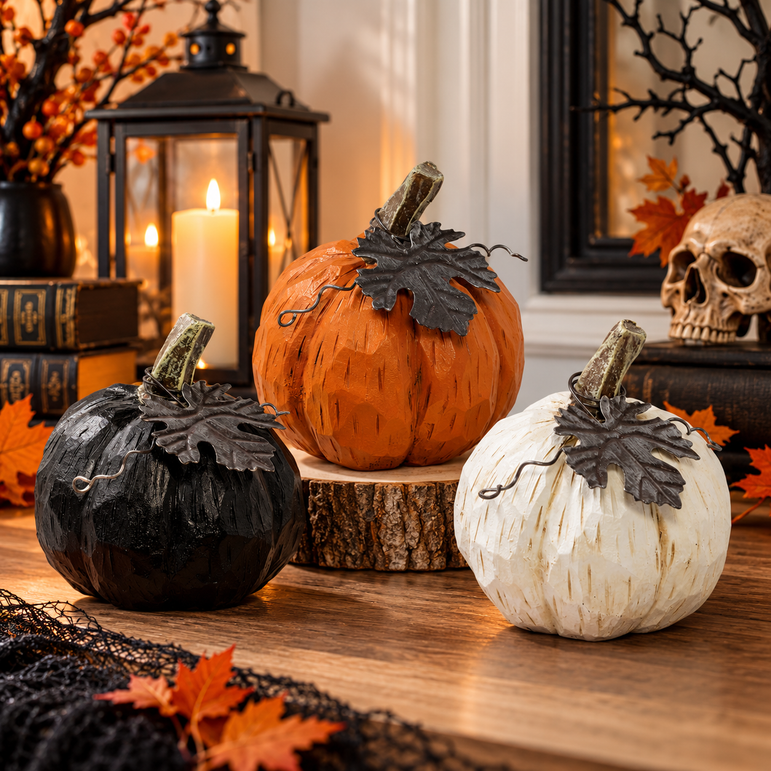 Pumpkins Resin with Galvanized Metal 3pcs