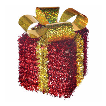 Small 3-D Gift Box with Bow Tinsel Decoration