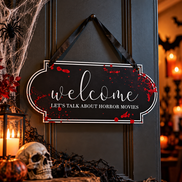 Lets Talk About Horror Movies Hanging Sign Mdf