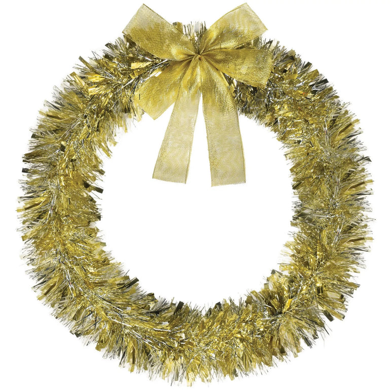 Medium Wreath Tinsel Silver & Gold 16in