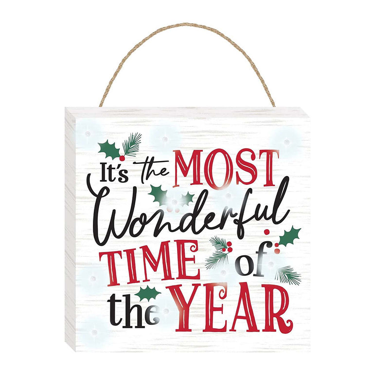 Most Wonderful Time Light-Up Hanging Sign Mdf w/ Jute Hanger 12in