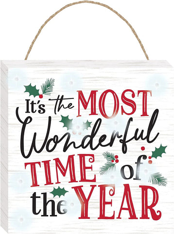 Most Wonderful Time Light-Up Hanging Sign Mdf w/ Jute Hanger 12in