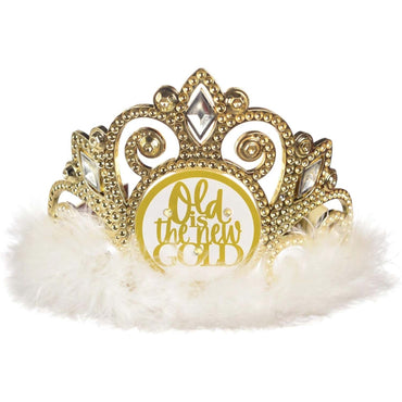 Over The Hill Golden Age Flashing Plastic and Marabou Tiara