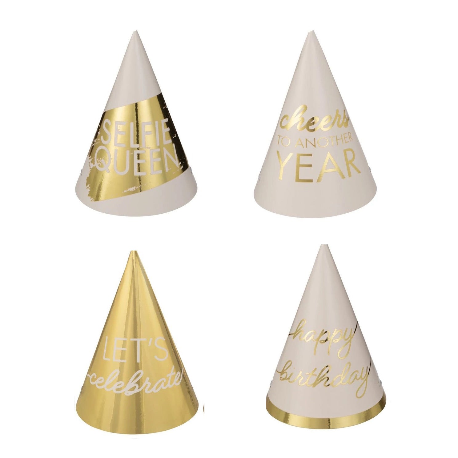 Golden Age Birthday Mini Cone Hats Foil 4in, 12pcs