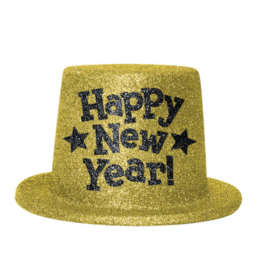 Happy New Year Gold Glitter Top Hat