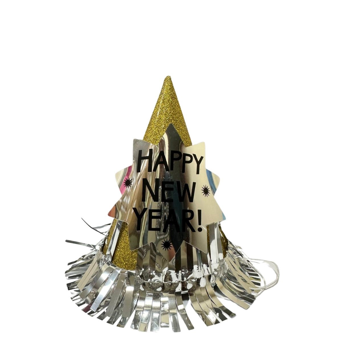 Happy New Year Gold Glitter Cone Hat