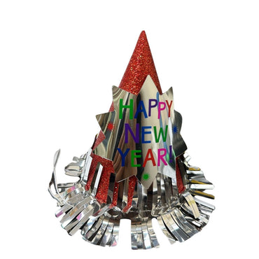 Happy New Year Red Glitter Cone Hat
