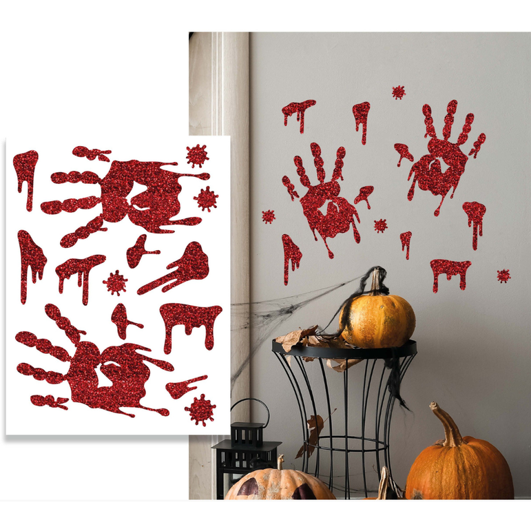 Bloody Handprints Sticker with Glitter Effect 30x40cm