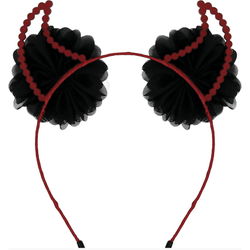 Adult Devil Horns Metallic Headband With Flowers