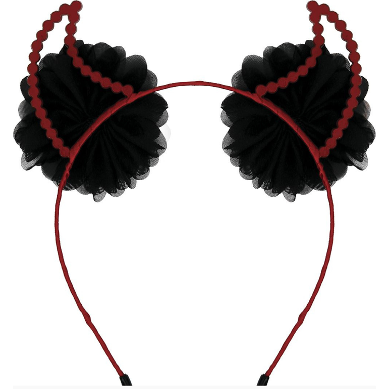 Adult Devil Horns Metallic Headband With Flowers
