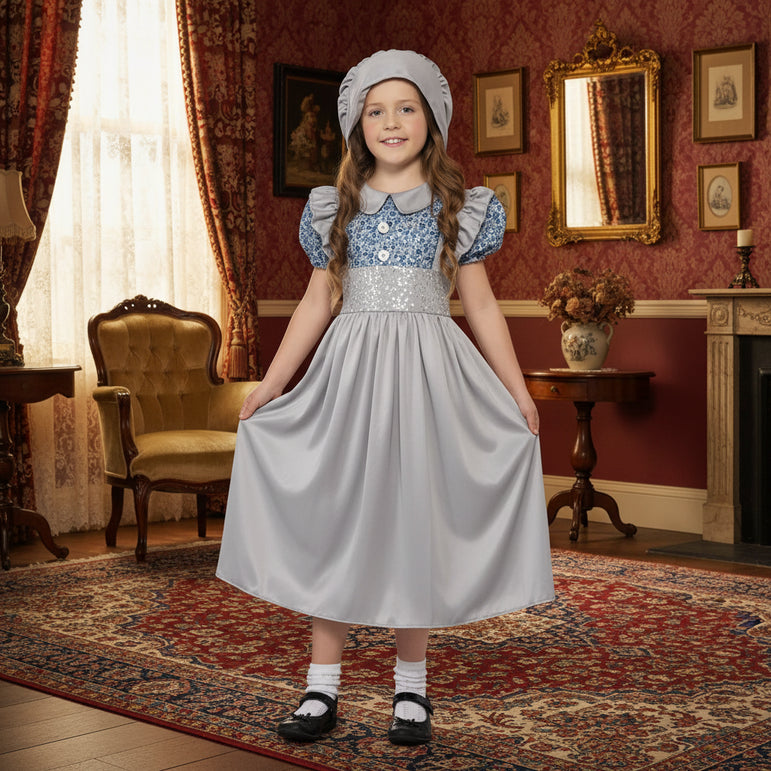 Child Victorian School Girl Grey Costume