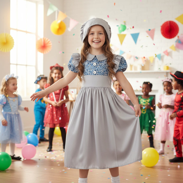 Child Victorian School Girl Grey Costume