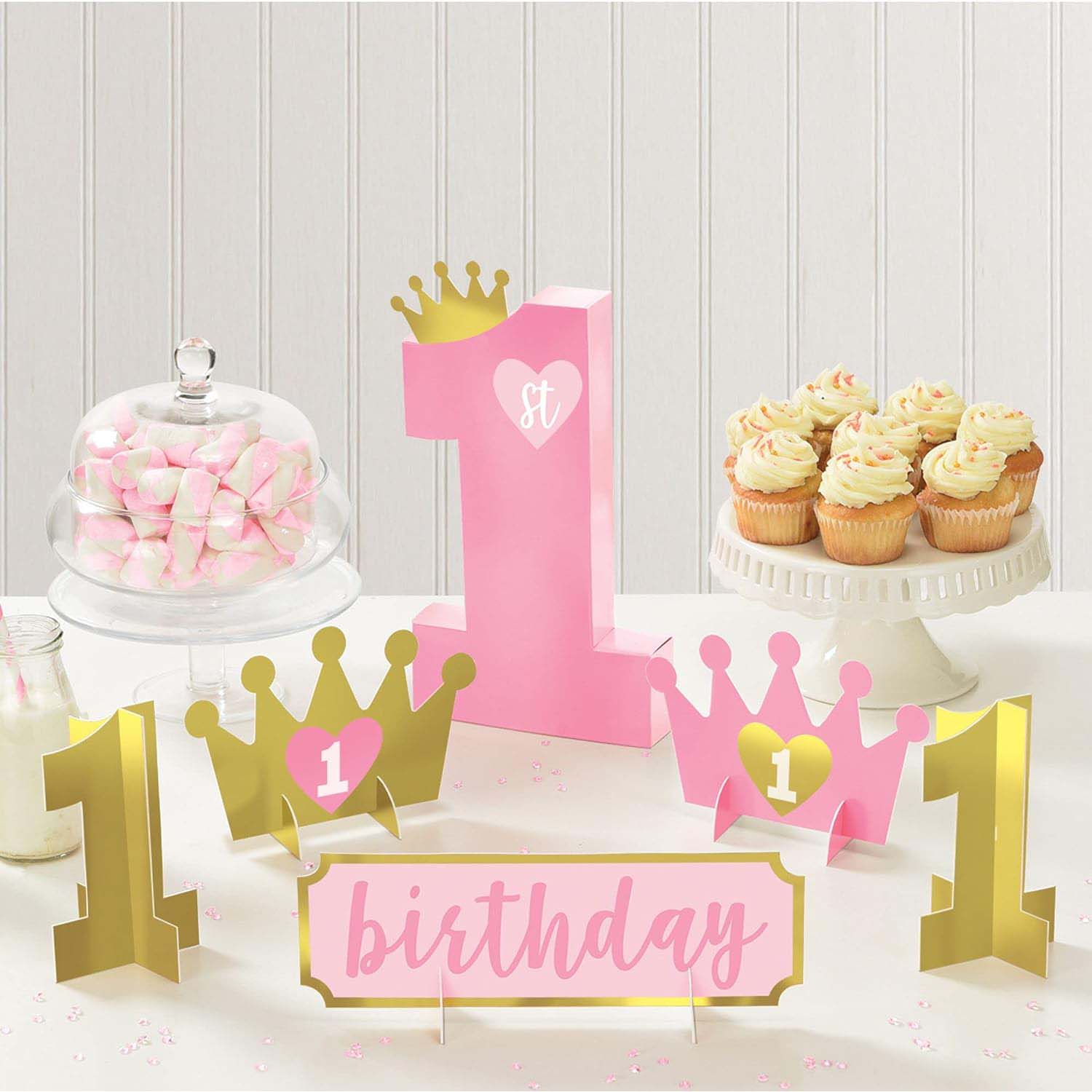 Pink and Gold 1st Birthday Girl Table Decorating Kit