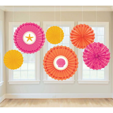 Summer Shell Paper Fan Decoration 6pcs