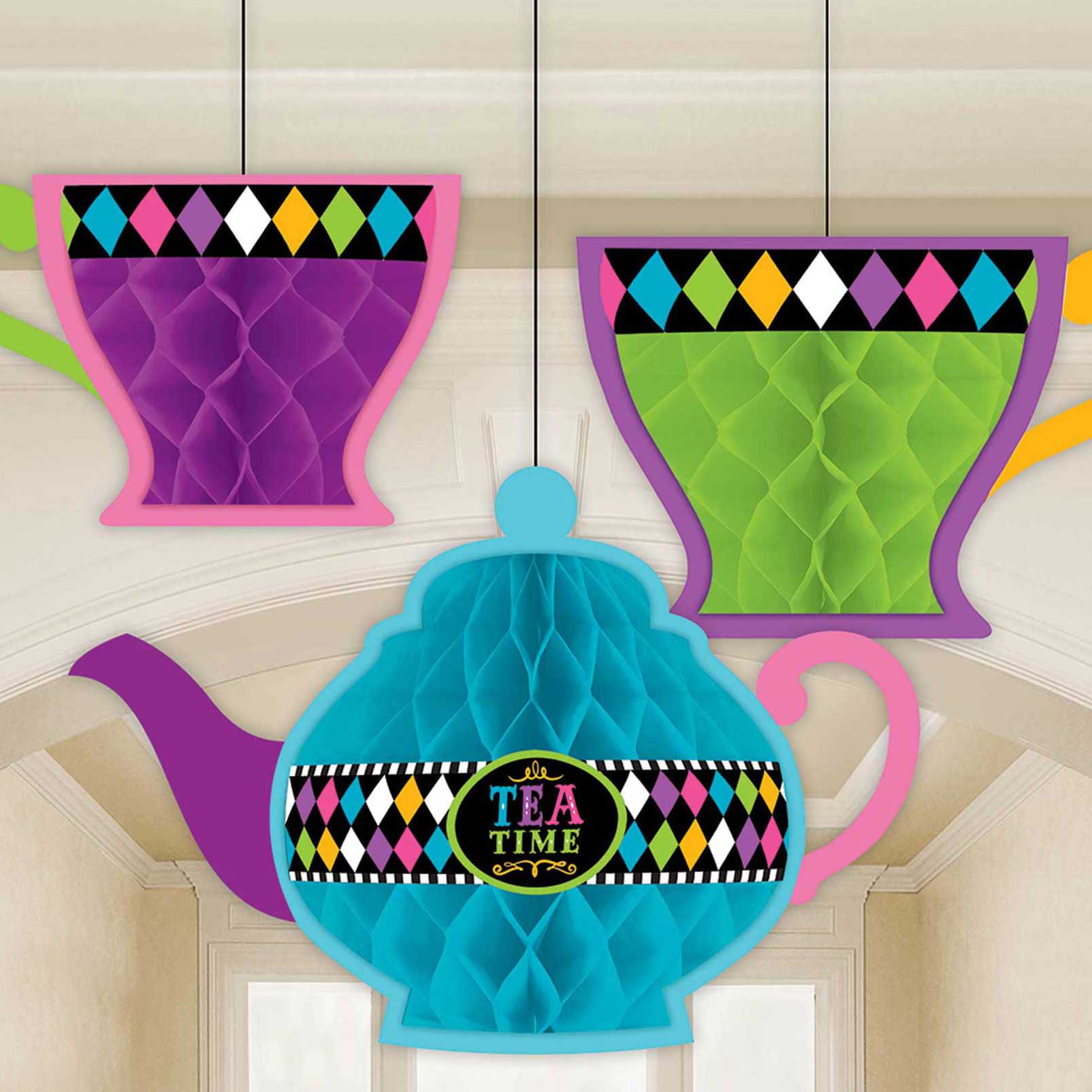 Mad Tea Party Honeycomb Decorations 3pcs
