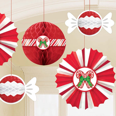 Peppermint Honeycomb & Fan Hanging Decoration 5pcs