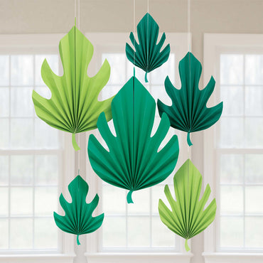 Aloha Palm Leaf Shaped Fan Hanging Decoration 6pcs