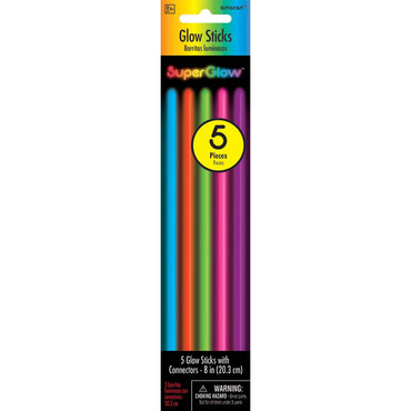 Neon Birthday Assorted Glow Sticks 8in, 5pcs