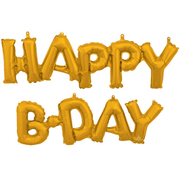Air-Filled Block Happy Birthday Gold Phrase Inflated Balloon 30x19in