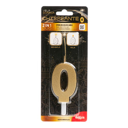 Number 0 Sparkling Gold Birthday Candle
