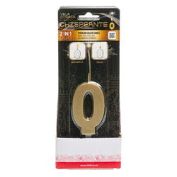 Number 0 Sparkling Gold Birthday Candle