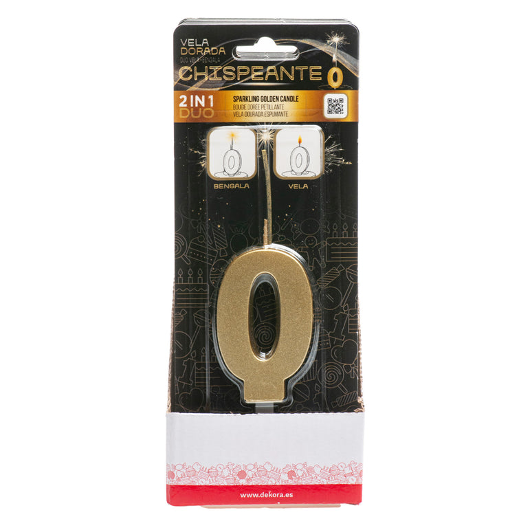 Number 0 Sparkling Gold Birthday Candle