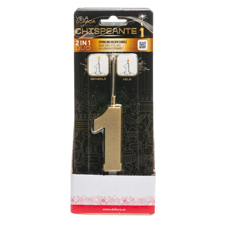 Number 1 Sparkling Gold Birthday Candle