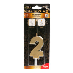 Number 2 Sparkling Gold Birthday Candle